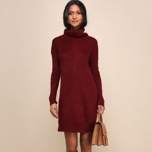 Lulus Tea Reader Burgundy Mini Sweater Dress Red - Size S